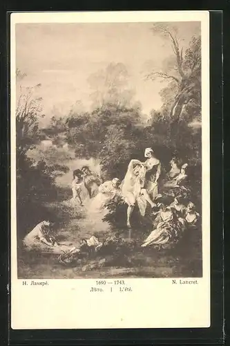 Künstler-AK N. Lancret, L`ete, Frauen in einer lustvollen Gartenszene, Rotes Kreuz Russland