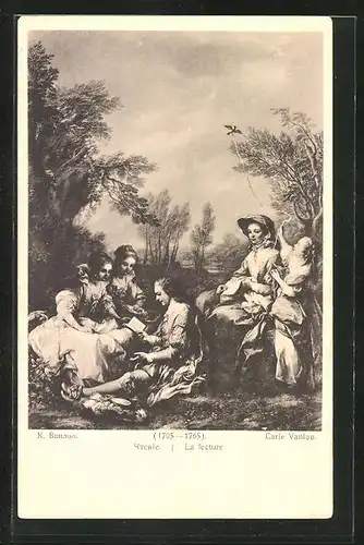 Künstler-AK Carle Vanloo, La Lecture, Unterrichtsstunde im Garten, Rotes Kreuz Russland