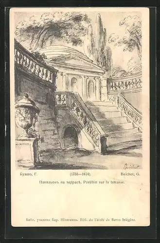 Künstler-AK Boichot, Terrasse am Pavillon, Rotes Kreuz Russland