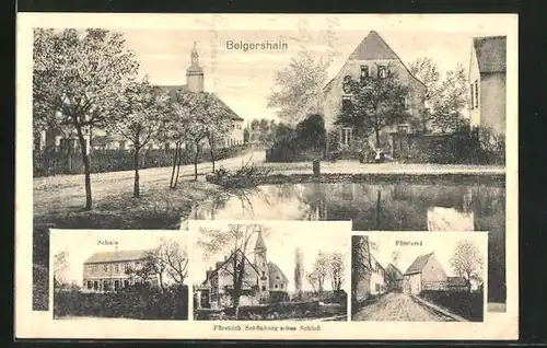 AK Belgershain, Ortsansicht mit Schule, Schloss und Försterei