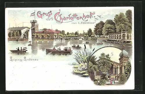 Lithographie Leipzig-Lindenau, Gasthaus Charlottenhof