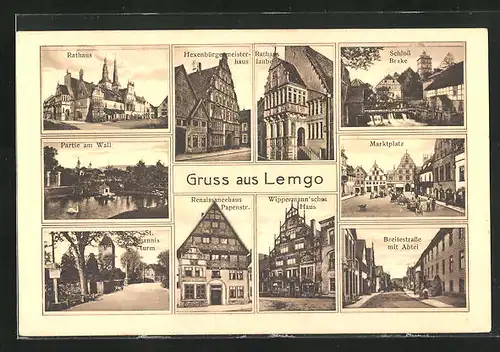 AK Lemgo, Rathaus, Hexenbürgermeisterhaus, Renaissancehaus Papenstrasse, Breitestrasse