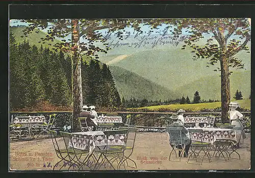 AK Schmücke / Thüringen, Hotel & Pension, Blick von der Terrasse