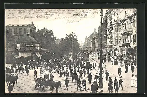 AK Hannover, Georgstrasse mit Passanten