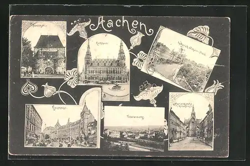 AK Aachen, Hauptpost, Marienkirche, Rathaus, Friedrich Wilhelm-Platz