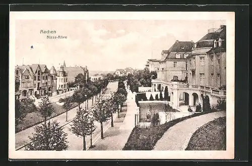 AK Aachen, Nizza-Allee aus der Vogelschau