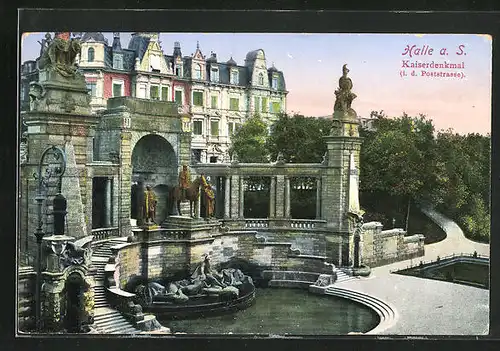 AK Halle a/S, Kaiserdenkmal i.d. Poststrasse