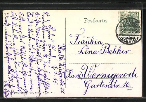 AK Halle a/S, Kaiserdenkmal i.d. Poststrasse