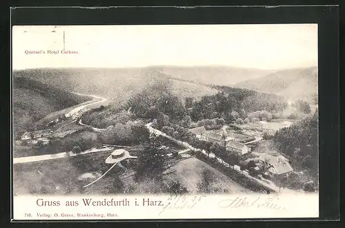 AK Wendefurth i. Harz, Gesamtansicht mit Quensel's Hotel Curhaus