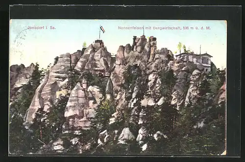 AK Jonsdorf i. Sa., Nonnenfelsen mit Berggasthof