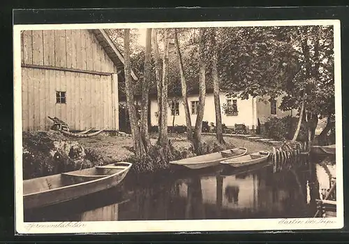 AK Leipe /Spreewald, Ortspartie mit Spreewaldkähnen