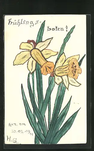 Künstler-AK Handgemalt: Blühende Narzissen, Blumen