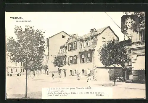 AK Weimar, Schullerhaus mit Passanten