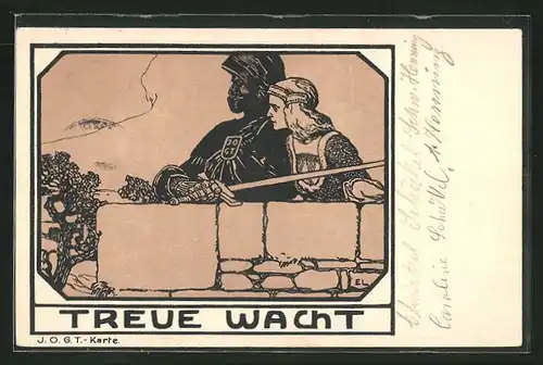 Künstler-AK Treue Wacht, J.O.G.T.-Karte, Freimaurer, Anti-Alkohol