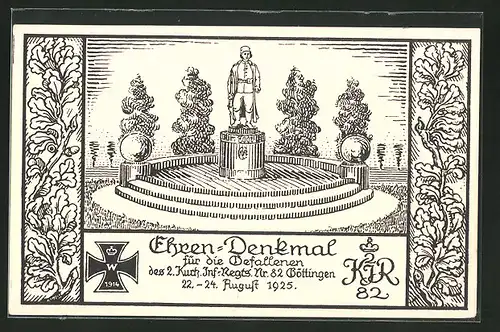 AK Göttingen, Ehrendenkmal für die Gefallenen des 2. Kurh. Inf.-Regts. Nr. 82 1925