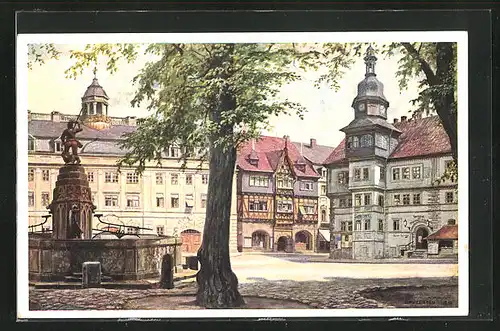 Künstler-AK Eisenach, Marktplatz mit Brunnen