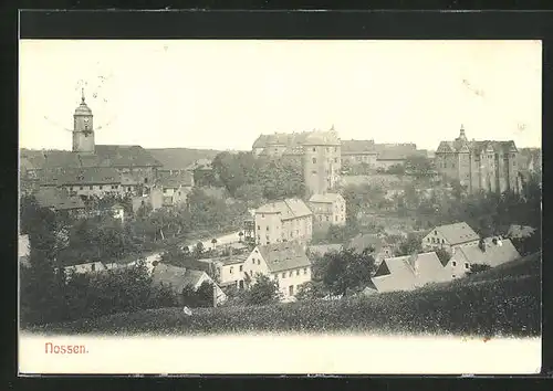 AK Nossen, Ortsansicht mit Wohnhäusern und Kirchturm