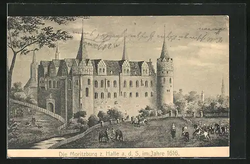 Künstler-AK Halle a. d. S., Die Moritzburg im Jahre 1616