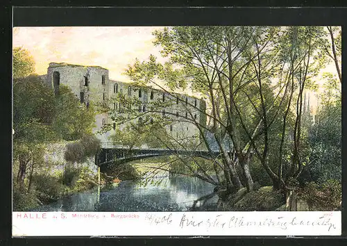 AK Halle a. S., Moritzburg und Burgbrücke