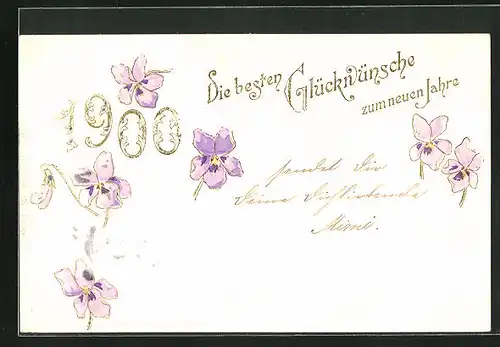 Präge-AK Jahreszahl mit Blumen, Neujahrsgruss 1900