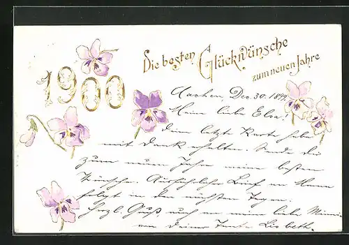 Präge-AK Jahreszahl mit Blumen, Neujahrsgruss 1900
