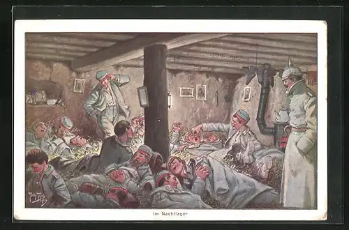 Künstler-AK Arthur Thiele: Soldaten im Nachtlager