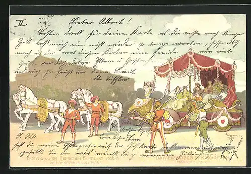 AK Hannover, Festzug des XIV. Dt. Bundesschiessens 1903, Damenwagen der Schützen, Rosenmontag, Schützenverein