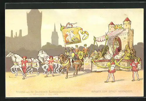 AK Hannover, Festzug des XIV. Dt. Bundesschiessens 1903, Geschmückter Wagen der Stadt, Schützenverein