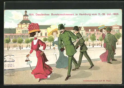 AK Hamburg, XVI. Dt. Bundesschiessen 1909, Schützenbummel auf St. Pauli, Schützenverein