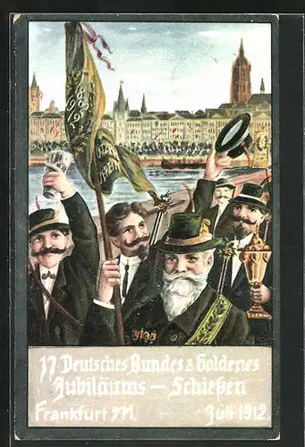 AK Frankfurt a. M., 17. Dt. Bundes- u. Goldenes Jubiläumsschiessen 1912, Schützenfestzug, Schützenverein