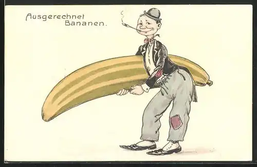AK Mann mit grosser Banane, Scherz, Obst