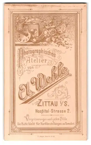 Fotografie A. Wehle, Zittau i. S., Hospital-Str. 2, Plattenkamera und Farbpalette