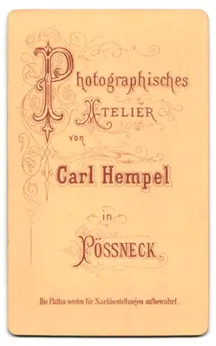 Fotografie Carl Hempel, Pössneck, Portrait junge Frau im gestreiften Kleid mit Locken und Zopf