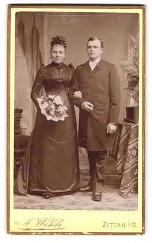 Fotografie A. Wehle, Zittau i/S., Hospitalstr. 2, Portrait junges hübsches Brautpaar