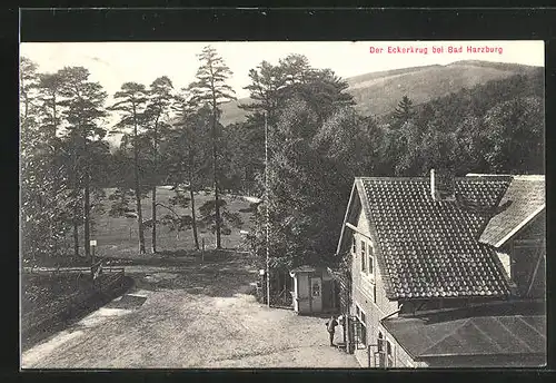 AK Bad Harzburg, Gasthaus Eckerkrug gegen Wald gesehen