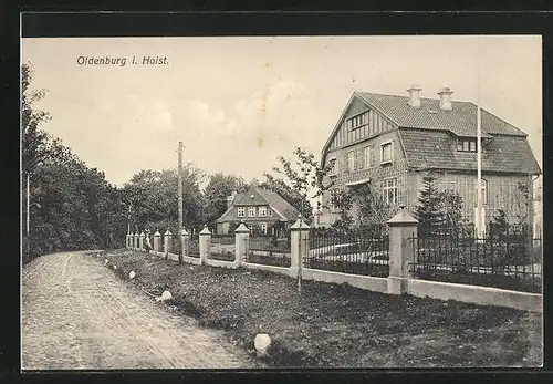 AK Oldenburg i. Holst., Strassenpartie mit Gebäudeansicht