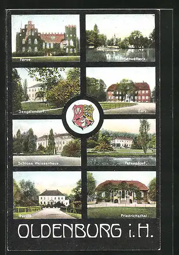 AK Oldenburg i. H., Schwelbeck, Farve und Schloss Weissenhaus