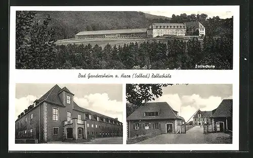 AK Bad Gandersheim / Harz, Gesamtansicht der Zollschule mit Einfahrt