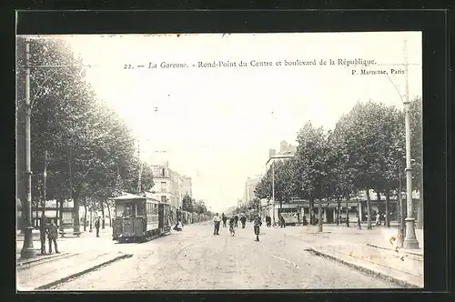 AK La Garenne, Rond-Point du Centre et boulevard de la République, Strassenbahn