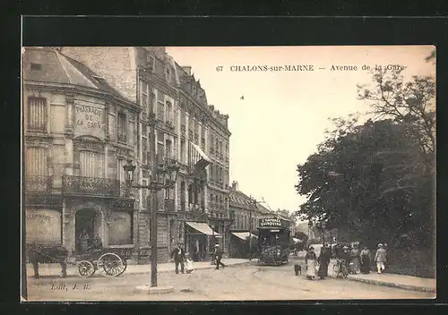 AK Châlons-sur-Marne, Avenue de la Gare, Strassenbahn