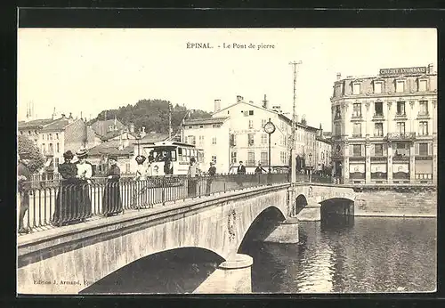 AK Épinal, Le Pont de pierre, Strassenbahn