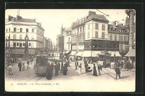 AK Amiens, La Place Gambetta, Strassenbahn