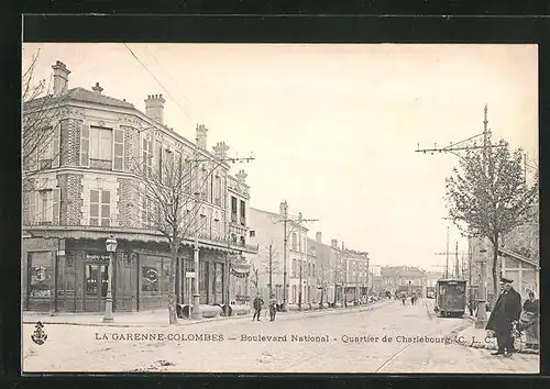 AK La Garenne-Colombes, Boulevard National, Quartier de Charlebourg, Strassenbahn