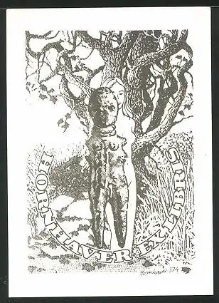 Exlibris Hornhaver, Fruchtbarkeitspuppe dahinter nackte Frau