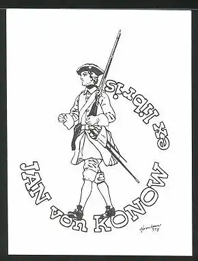 Exlibris Jan von Konow, Soldat in Uniform mit Gewehr