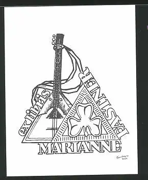 Exlibris Marianne Fastner, Kleeblatt, Zupfinstrument