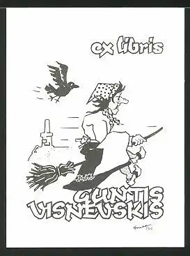 Exlibris Guntis Visnevskis, Hexe auf Besen