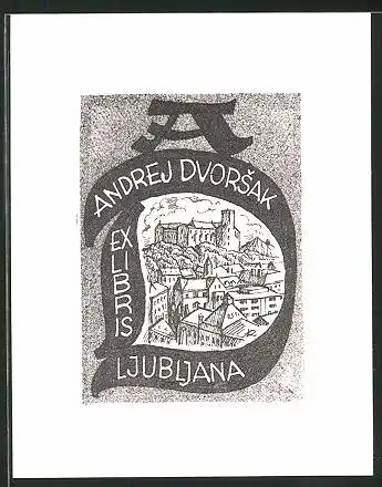 Exlibris Andrek Dvorsak, Ljubljana, Stadtansicht