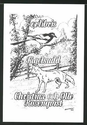 Exlibris Christina och Oue Rosenquist, Fuchs mit Vogel