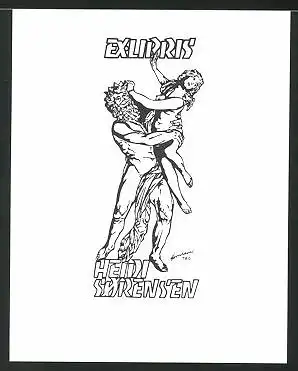 Exlibris Heidi Sörensen, Nackter Mann hebt nackte Frau in die Luft